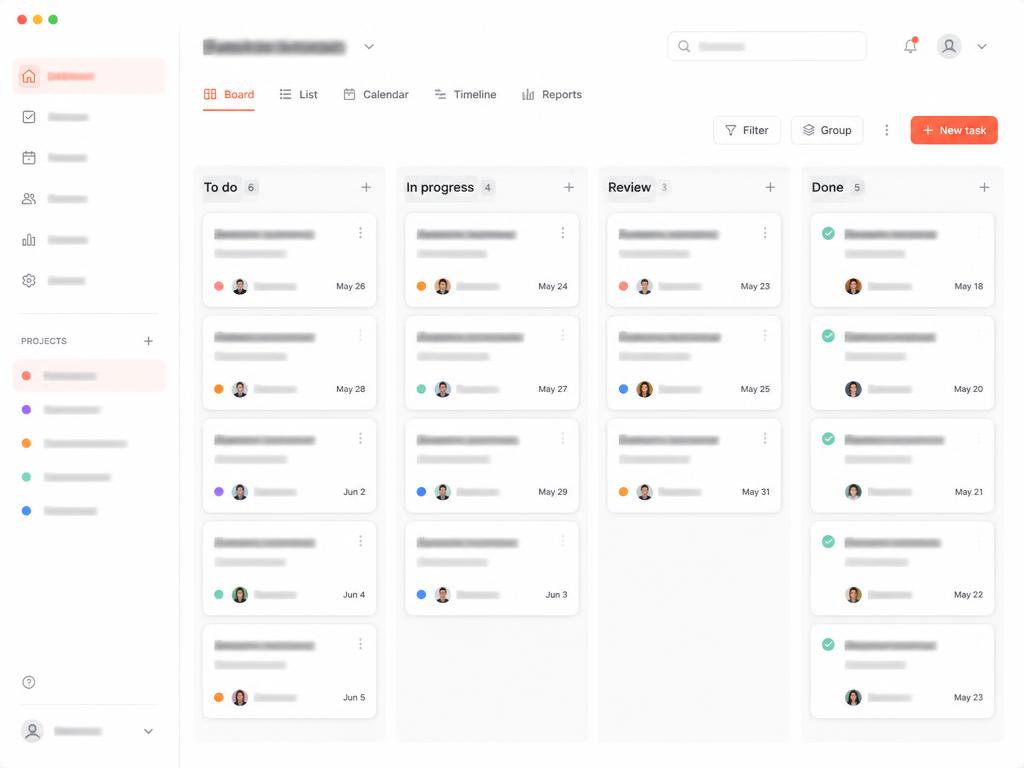 Kanban da Maker com cartões distribuídos entre planejamento, cotação, produção e entregue